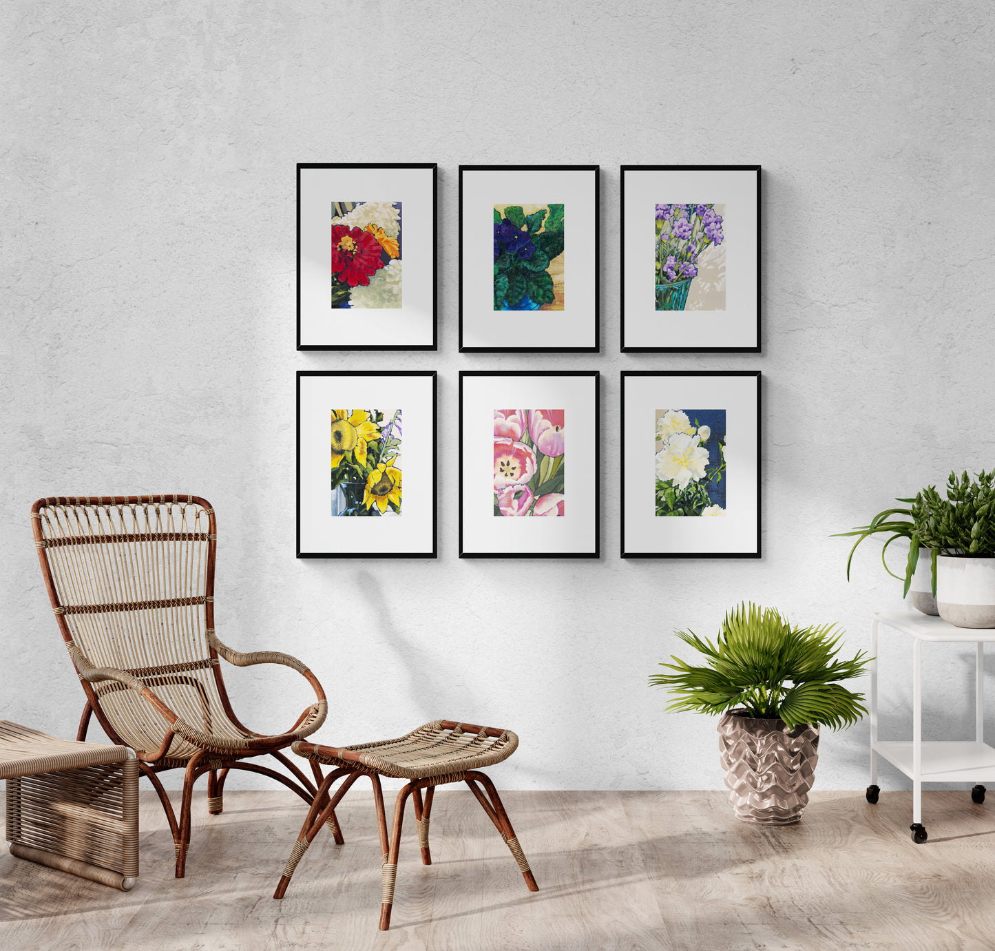 Framed Fine Art Print, Faux Mat - 18x24 inches | Hydrangeas & Zinnias in Acrylic, FMV-1030-002