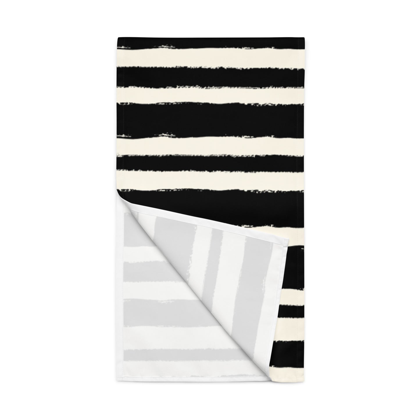 Black & Cream Polyester Table Runner with Hand-painted Brush Stroke Print #TRBS-1013