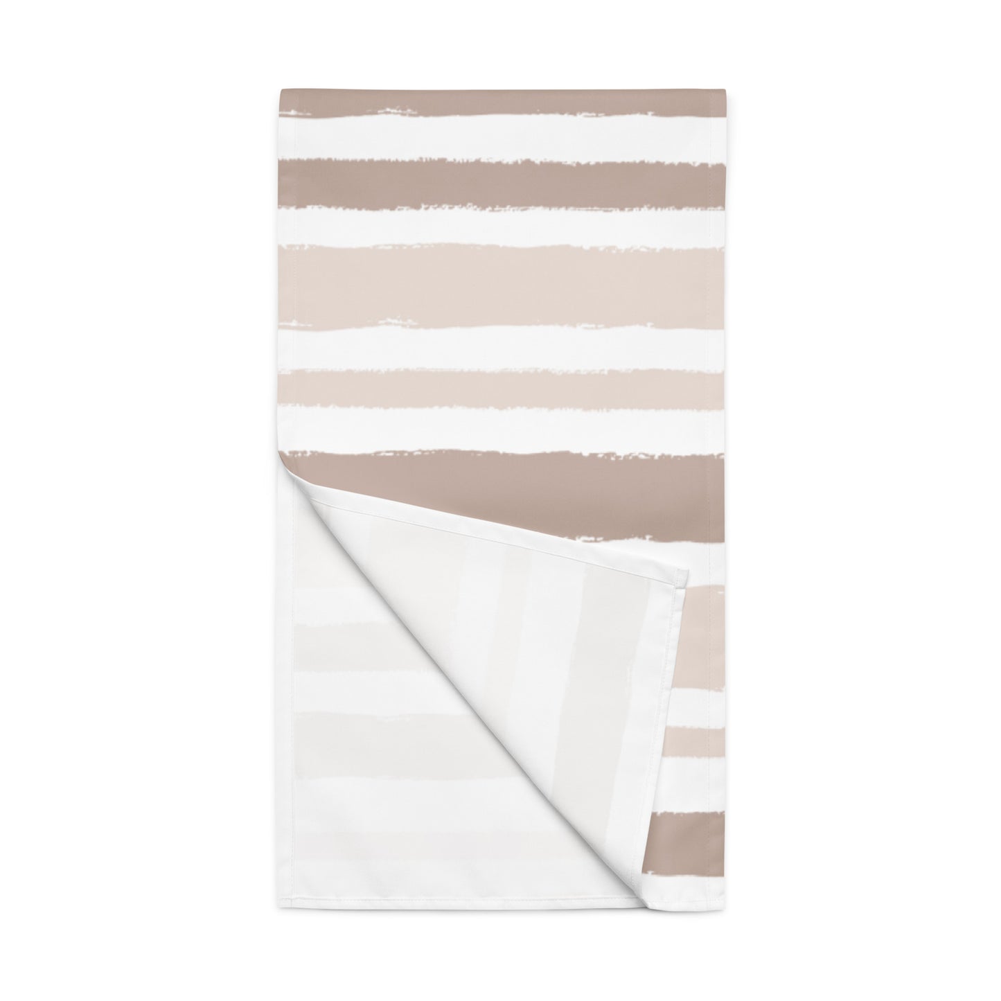 Two-tone Taupe & White Polyester Table Runner with Hand-painted Brush Stroke Print #TRBS-1132