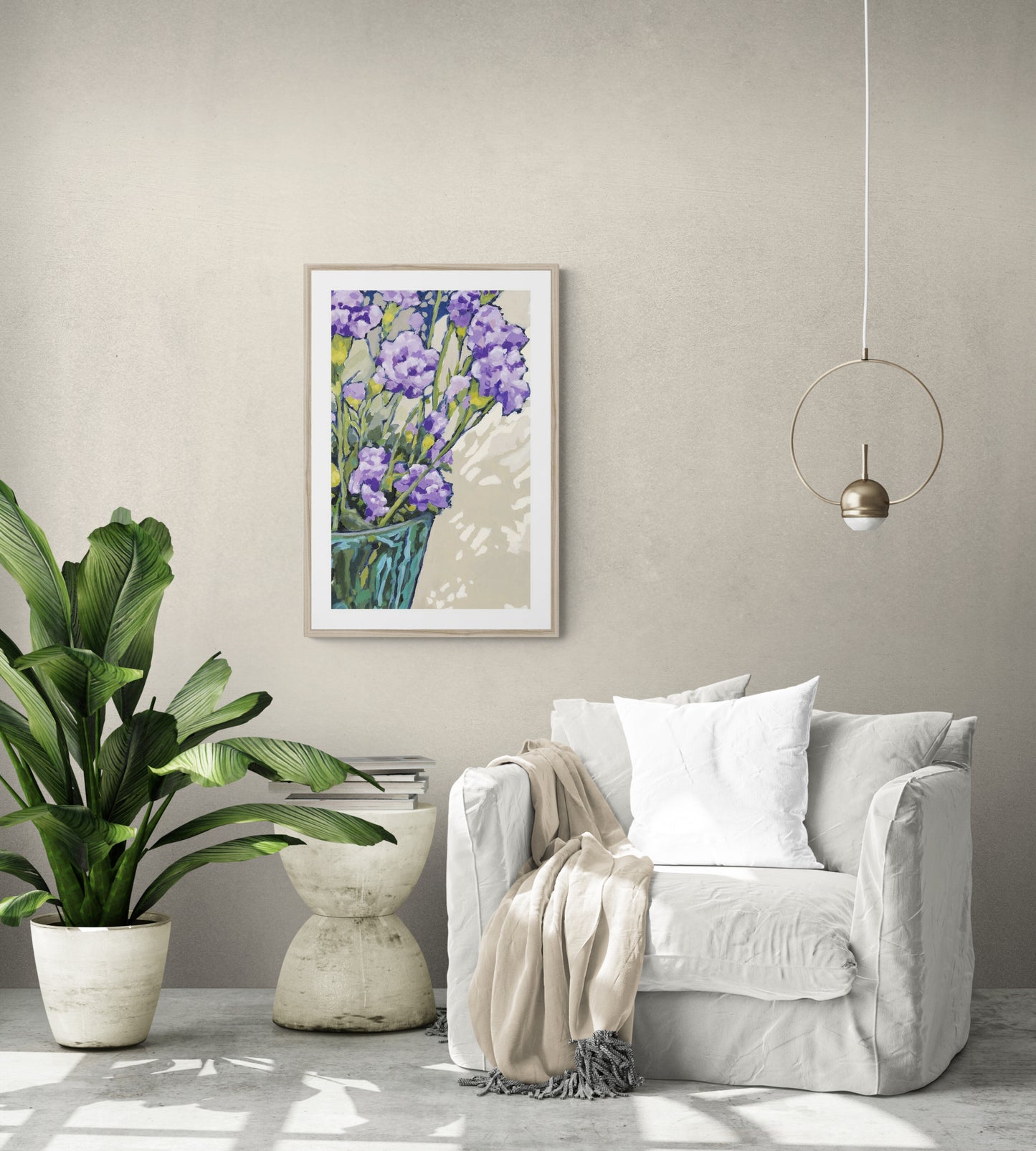 Framed Fine Art Print, White Mat - 8x12 12x18 20x28 inches | Mauve Carnations in Acrylic, FPV-1070