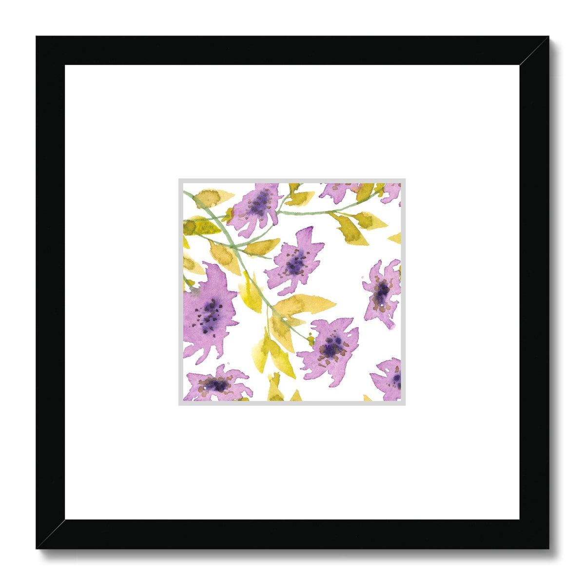 Framed Fine Art Print, Faux Mat - 12x12 inches | Mauve Floral Watercolor, fms-1360-002