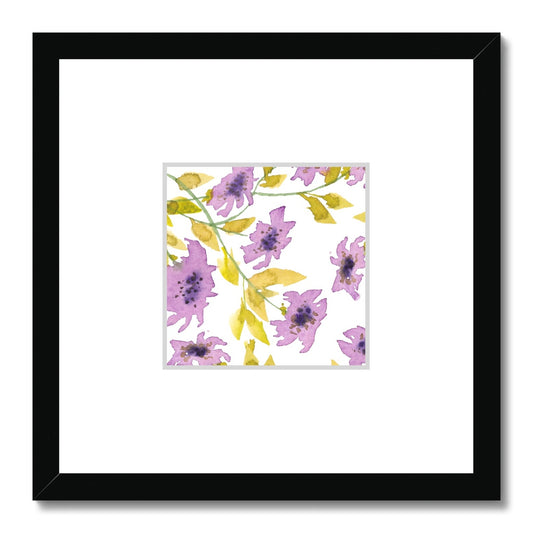 Framed Fine Art Print, Faux Mat - 12x12 inches | Mauve Floral Watercolor, fms-1360-002