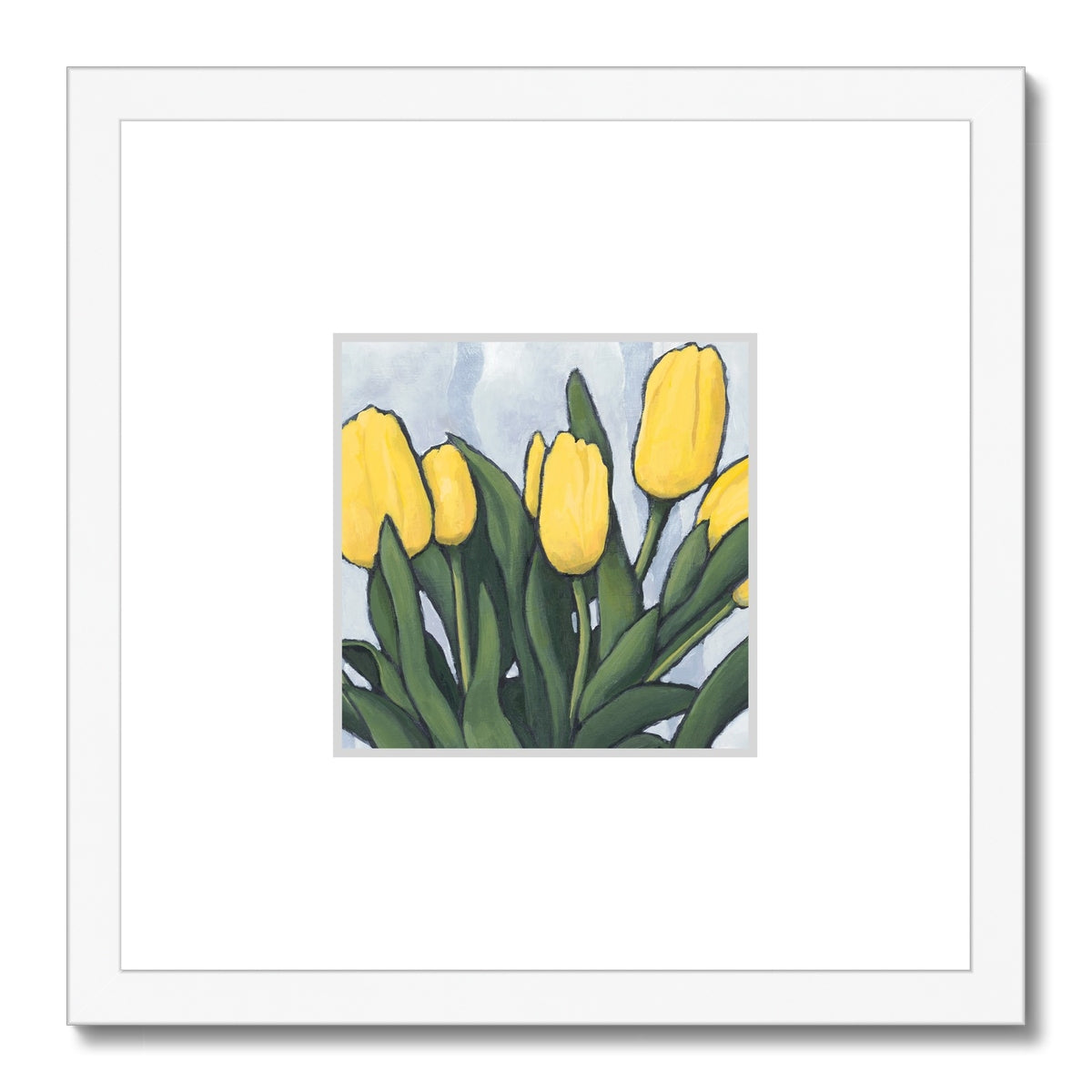Framed Fine Art Print, Faux Mat - 12x12 inches | Yellow Tulips in Acrylic, FMS-1121
