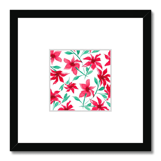 Framed Fine Art Print, Faux Mat - 12x12 inches | Red Floral Watercolor, fms-1330-004