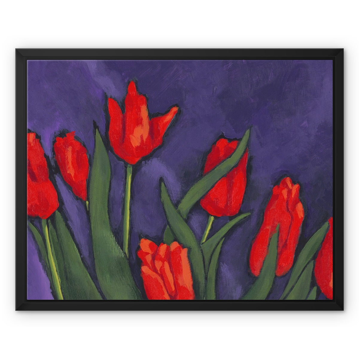 Framed Fine Art Canvas Print - 10x8 12x12 16x16 20x16 20x20 24x24 28x28 32x32 40x28 inches | Red Tulips in Acrylic, FCV-1111-1142-MW