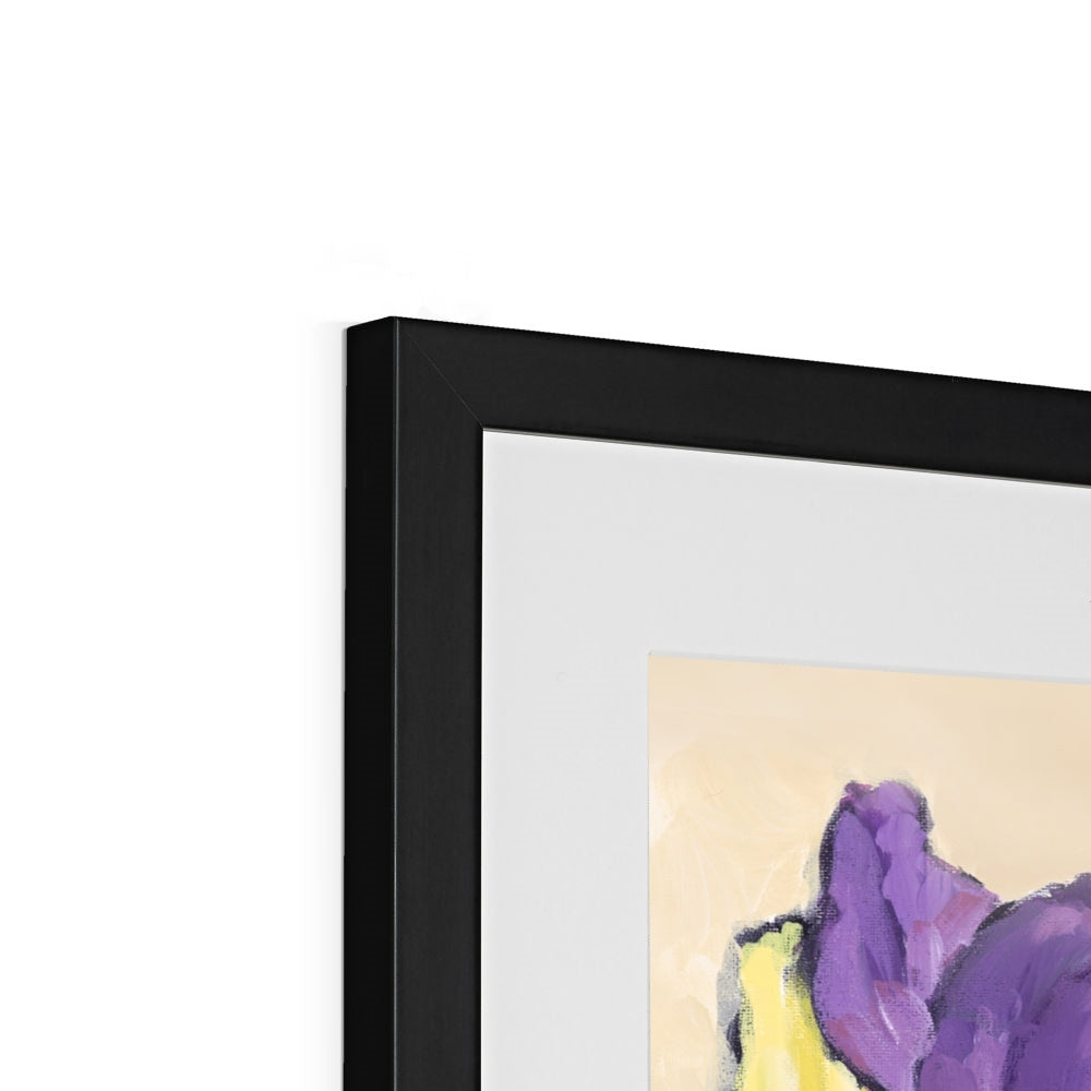 Framed Fine Art Print, White Mat - 8x8 12x12 16x16 20x20 24x24 28x28 36x36 inches | Purple & Yellow Tulips in Acrylic, FPS-1060-001