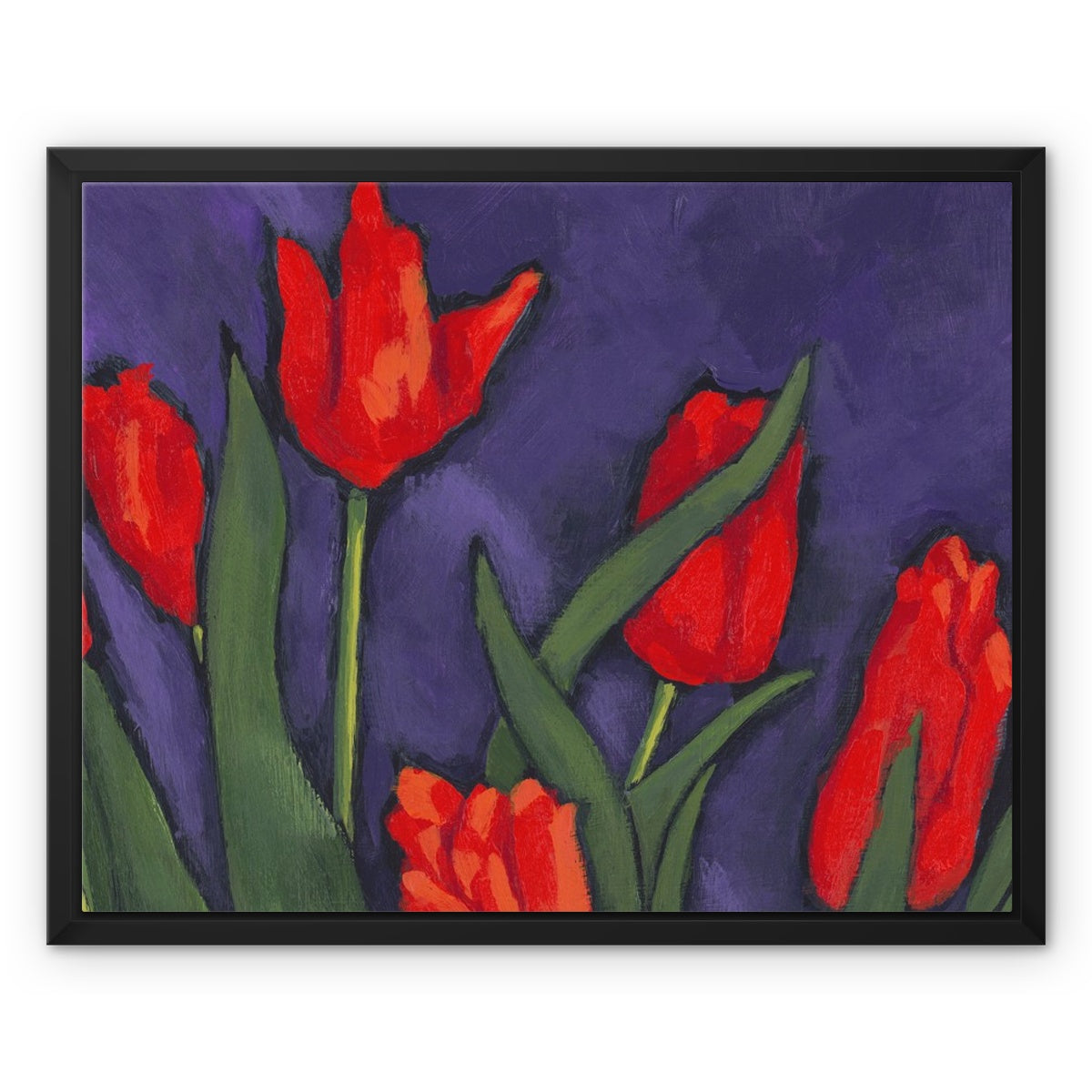 Framed Fine Art Canvas Print - 10x8 12x12 16x16 20x16 20x20 24x24 28x28 32x32 40x28 inches | Red Tulips in Acrylic, FCV-1111-1142-MW