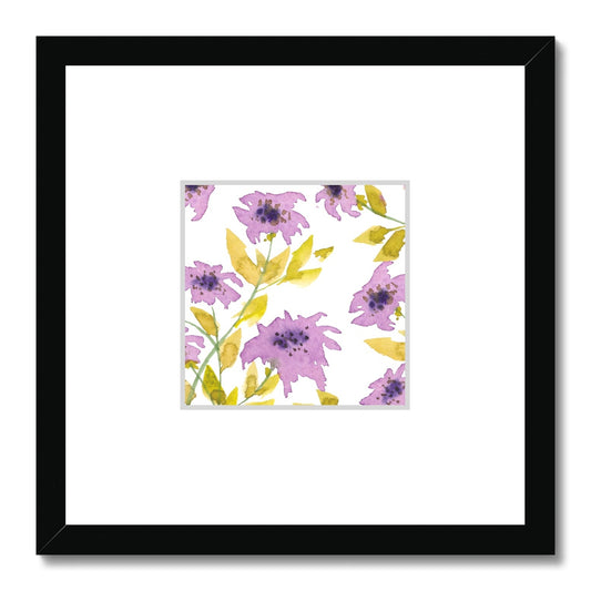 Framed Fine Art Print, Faux Mat - 12x12 inches | Mauve Floral Watercolor, fms-1360-001