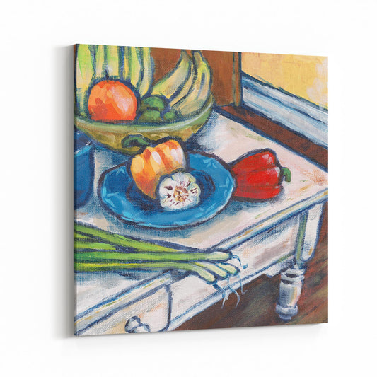 Slim Canvas Fine Art Print - Blue Dishes Still Life - 6x6 inches