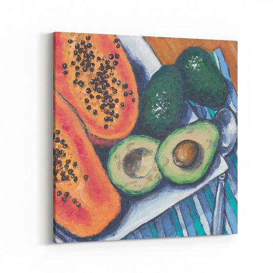Slim Canvas Fine Art Print - Papaya & Avocados - 6x6 inches