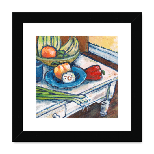 Framed Fine Art Print, White Mat , Still Life in Acrylic, FPS-1000-1101, 8"x8", Black Frame