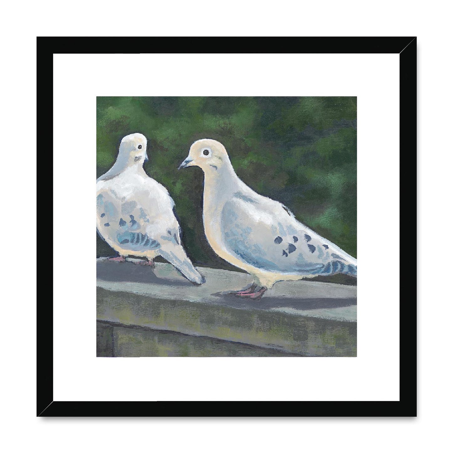 Framed Fine Art Print, White Mat,Mourning Doves in Acrylic, FPS-1000-1125, 16"x16", Black Frame