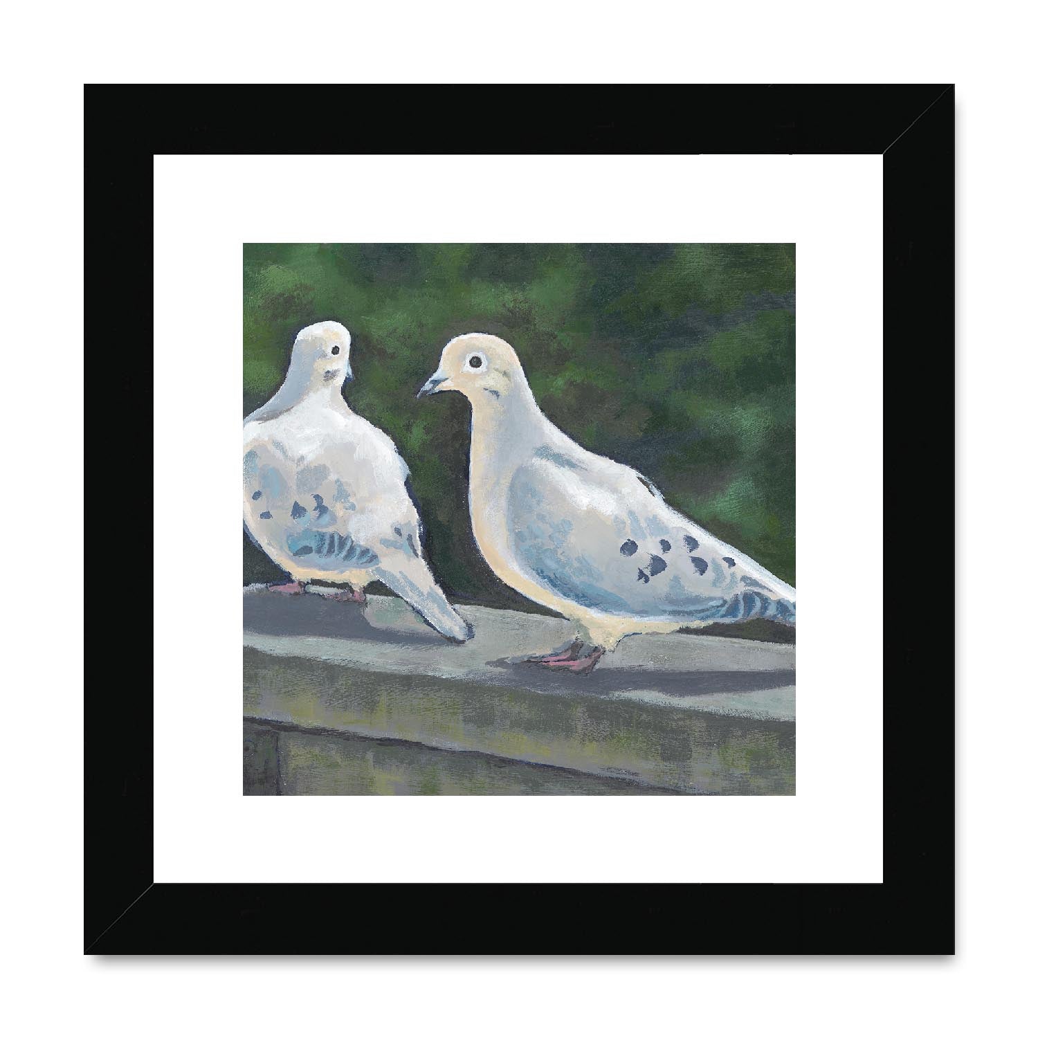 Framed Fine Art Print, White Mat,Mourning Doves in Acrylic, FPS-1000-1125, 8"x8", Black Frame
