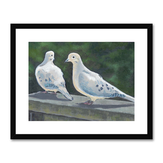Framed Fine Art Print, White Mat - 10x8 20x16 inches | Mourning Doves in Acrylic, FPH-1000-1125