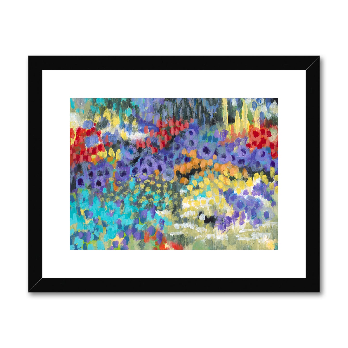 Framed Fine Art Print, White Mat - 10x8 14x11 20x16 28x20 40x28 inches | Floral Garden in Acrylic, FPH-1000-1145