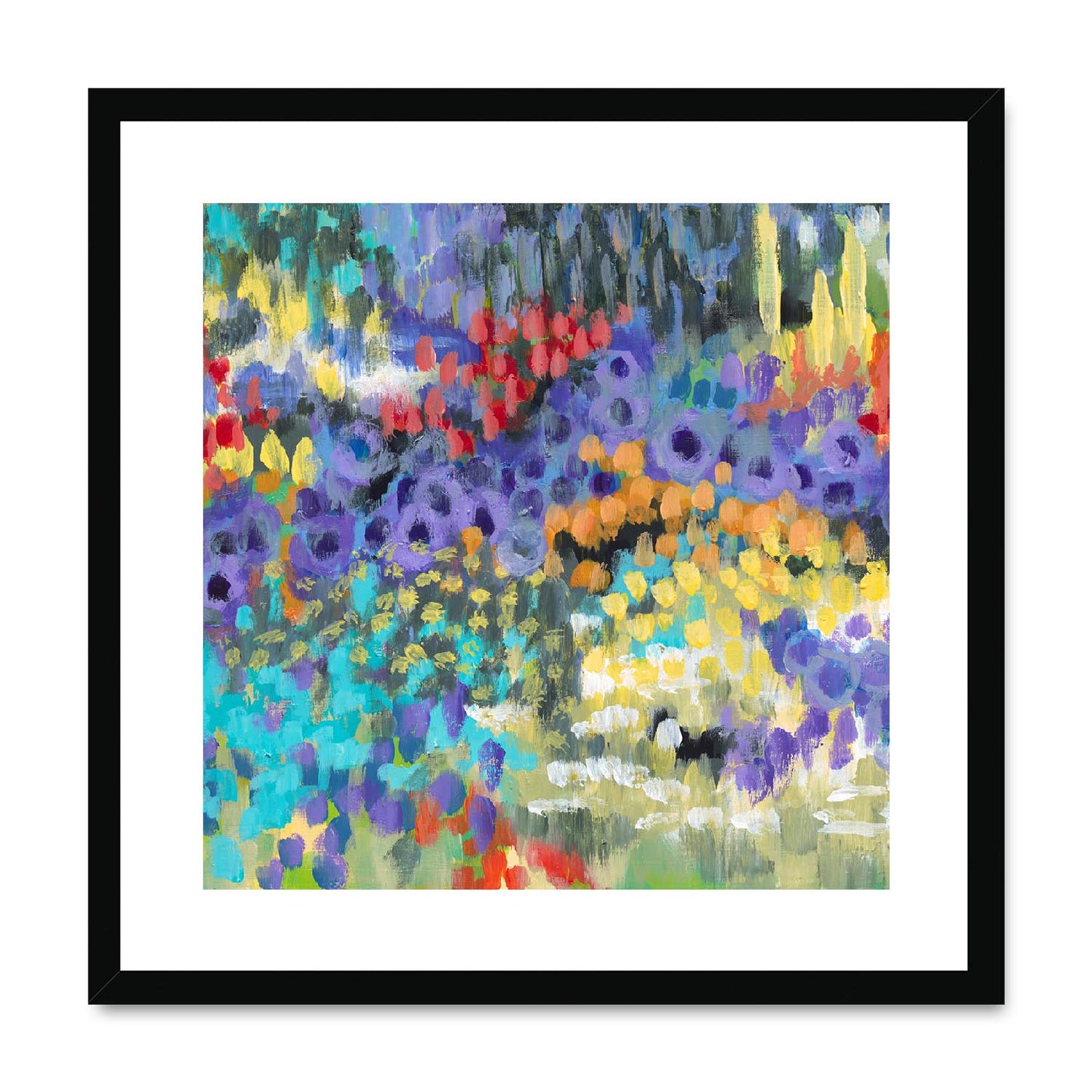 Framed Fine Art Print, White Mat,Floral Garden in Acrylic, FPS-1000-1145, 20"x20", Black Frame
