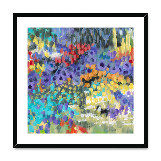 Framed Fine Art Print, White Mat,Floral Garden in Acrylic, FPS-1000-1145, 24"x24", Black Frame