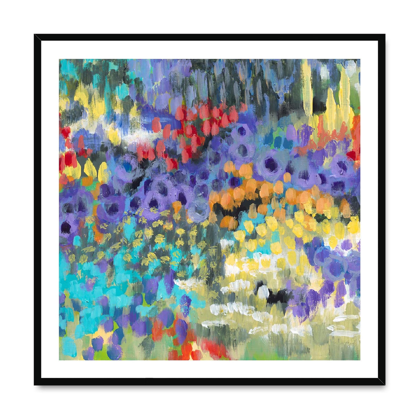 Framed Fine Art Print, White Mat,Floral Garden in Acrylic, FPS-1000-1145, 36"x36", Black Frame