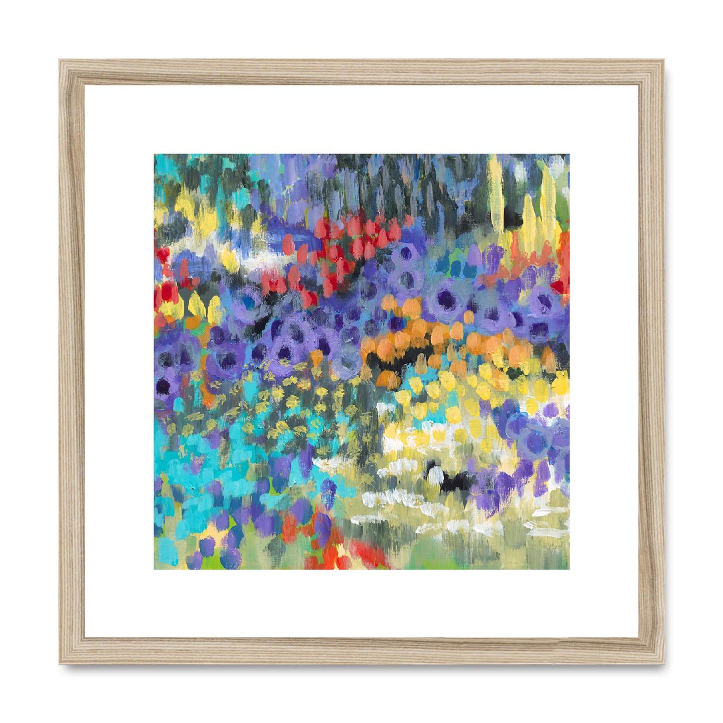 Framed Fine Art Print, White Mat,Floral Garden in Acrylic, FPS-1000-1145, 16"x16", Natural Frame