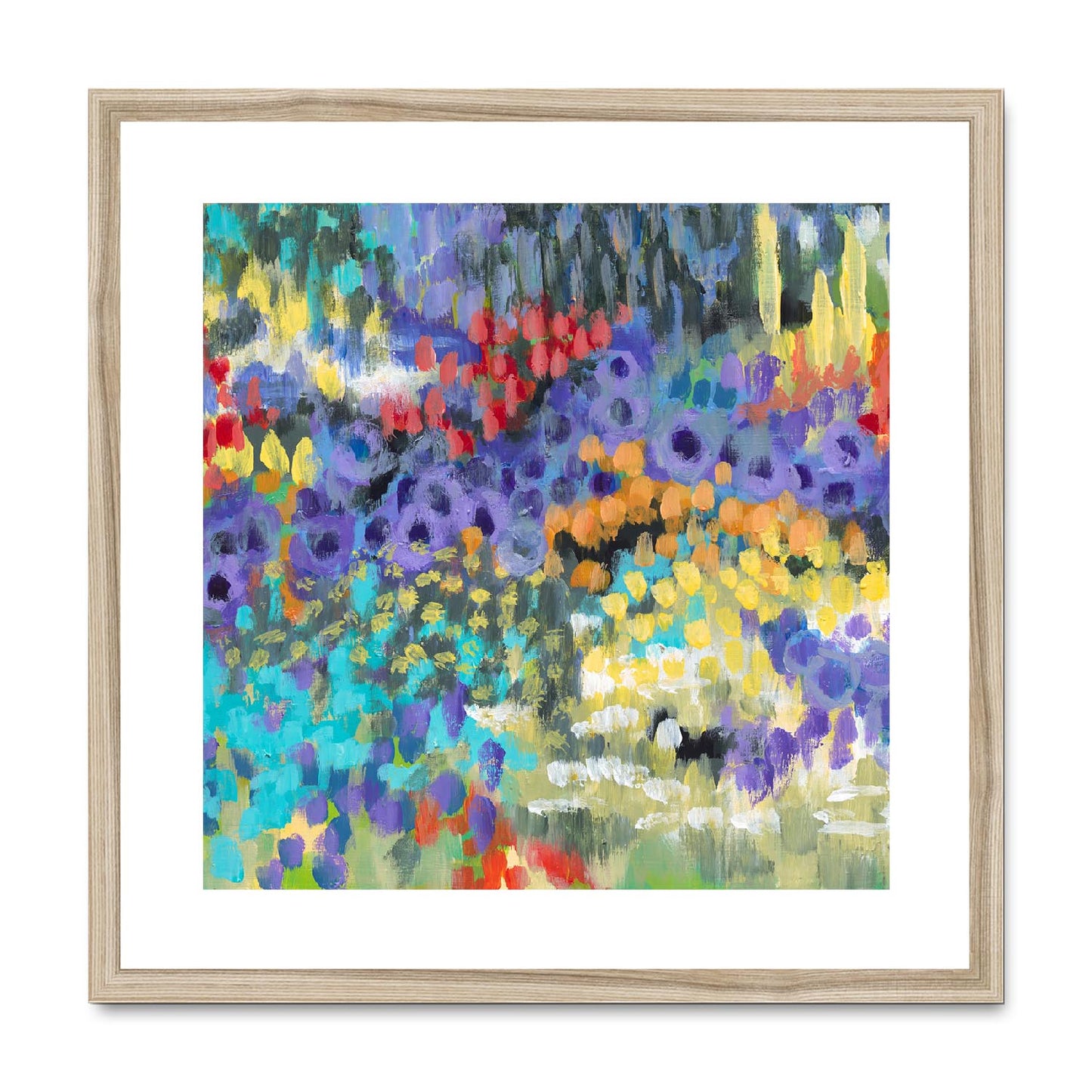 Framed Fine Art Print, White Mat,Floral Garden in Acrylic, FPS-1000-1145, 20"x20", Natural Frame
