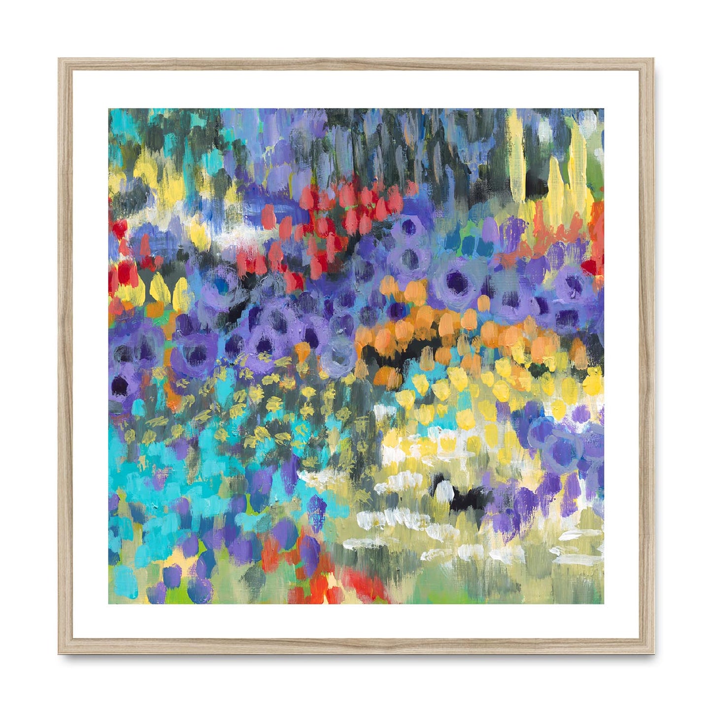 Framed Fine Art Print, White Mat,Floral Garden in Acrylic, FPS-1000-1145, 28"x28", Natural Frame