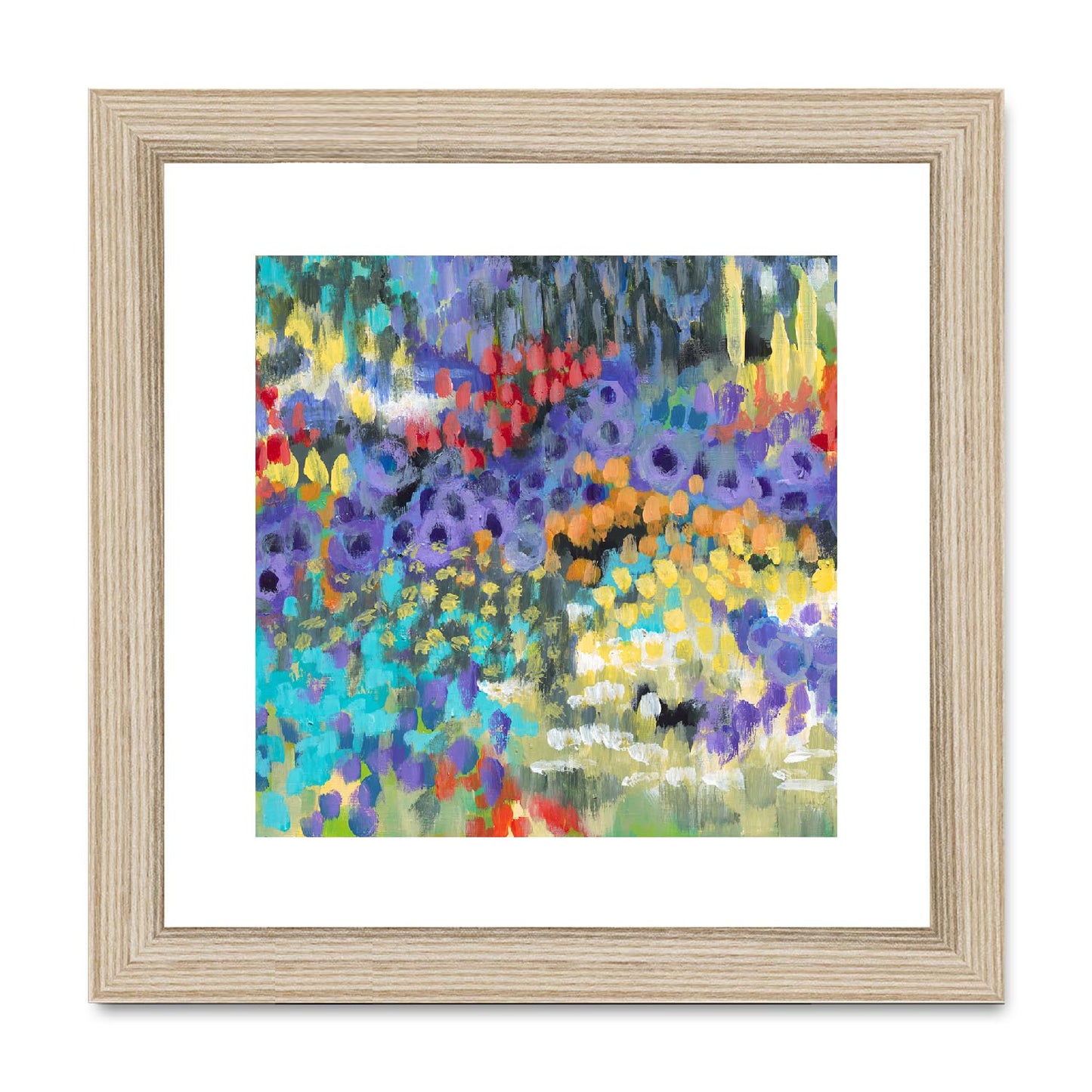 Framed Fine Art Print, White Mat,Floral Garden in Acrylic, FPS-1000-1145, 8"x8", Natural Frame