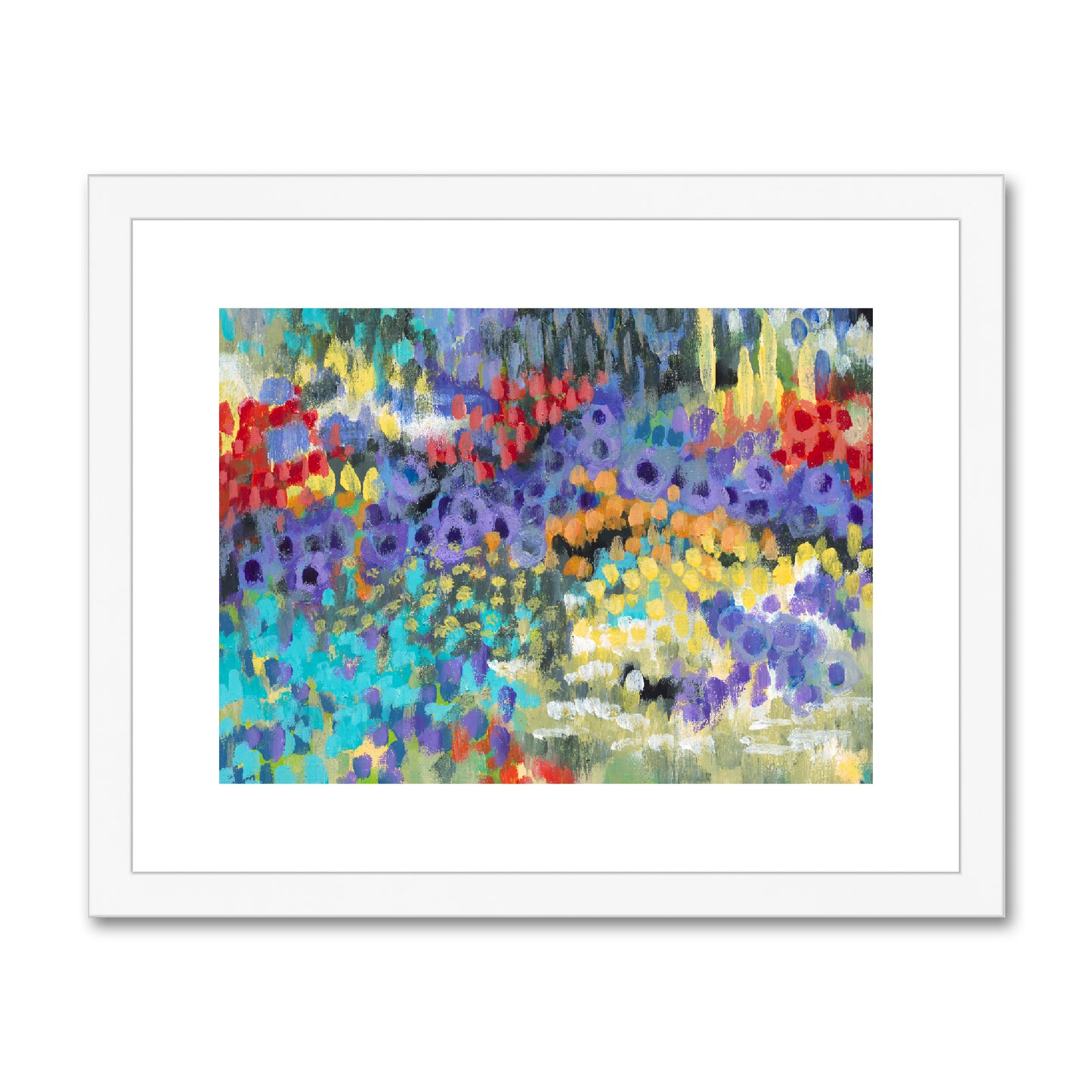 Framed Fine Art Print, White Mat - 10x8 14x11 20x16 28x20 40x28 inches | Floral Garden in Acrylic, FPH-1000-1145