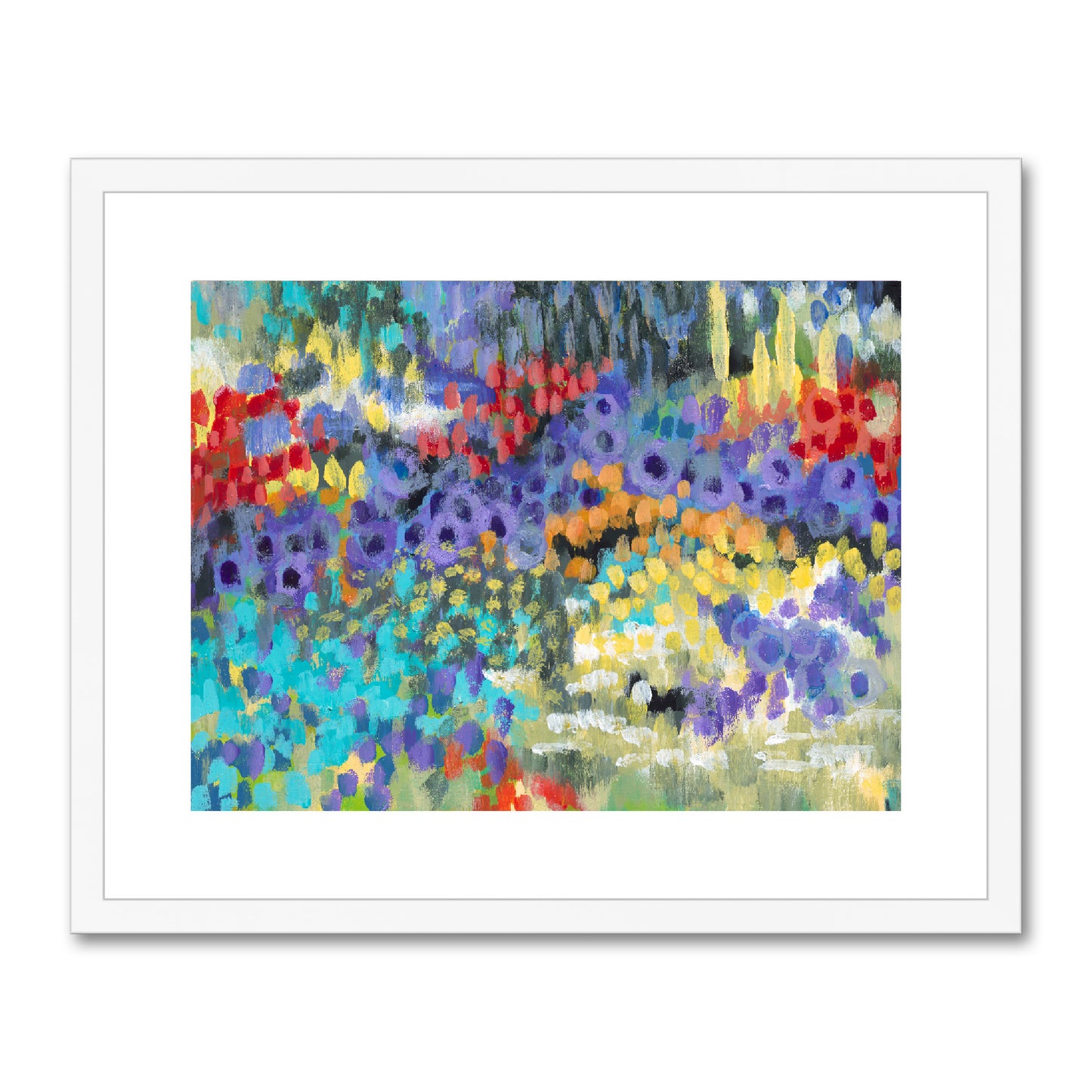 Framed Fine Art Print, White Mat - 10x8 14x11 20x16 28x20 40x28 inches | Floral Garden in Acrylic, FPH-1000-1145