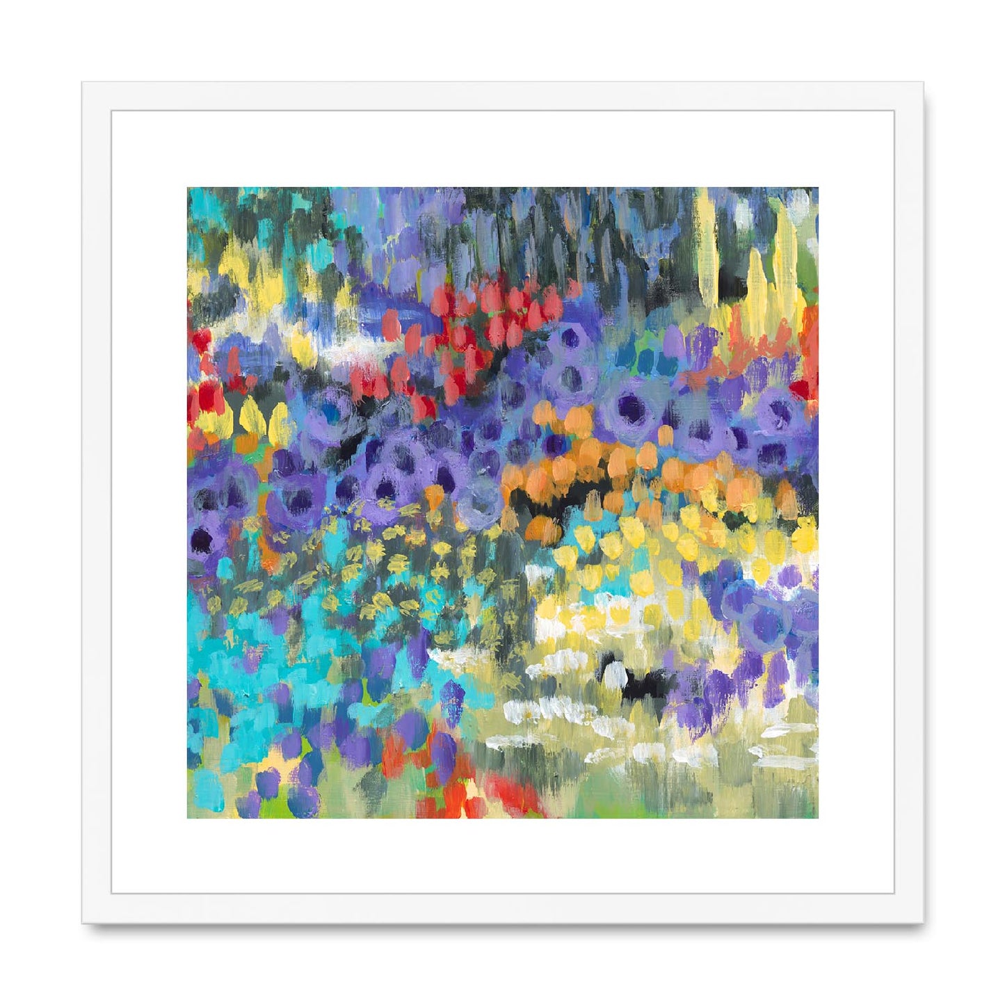 Framed Fine Art Print, White Mat,Floral Garden in Acrylic, FPS-1000-1145, 20"x20", White Frame