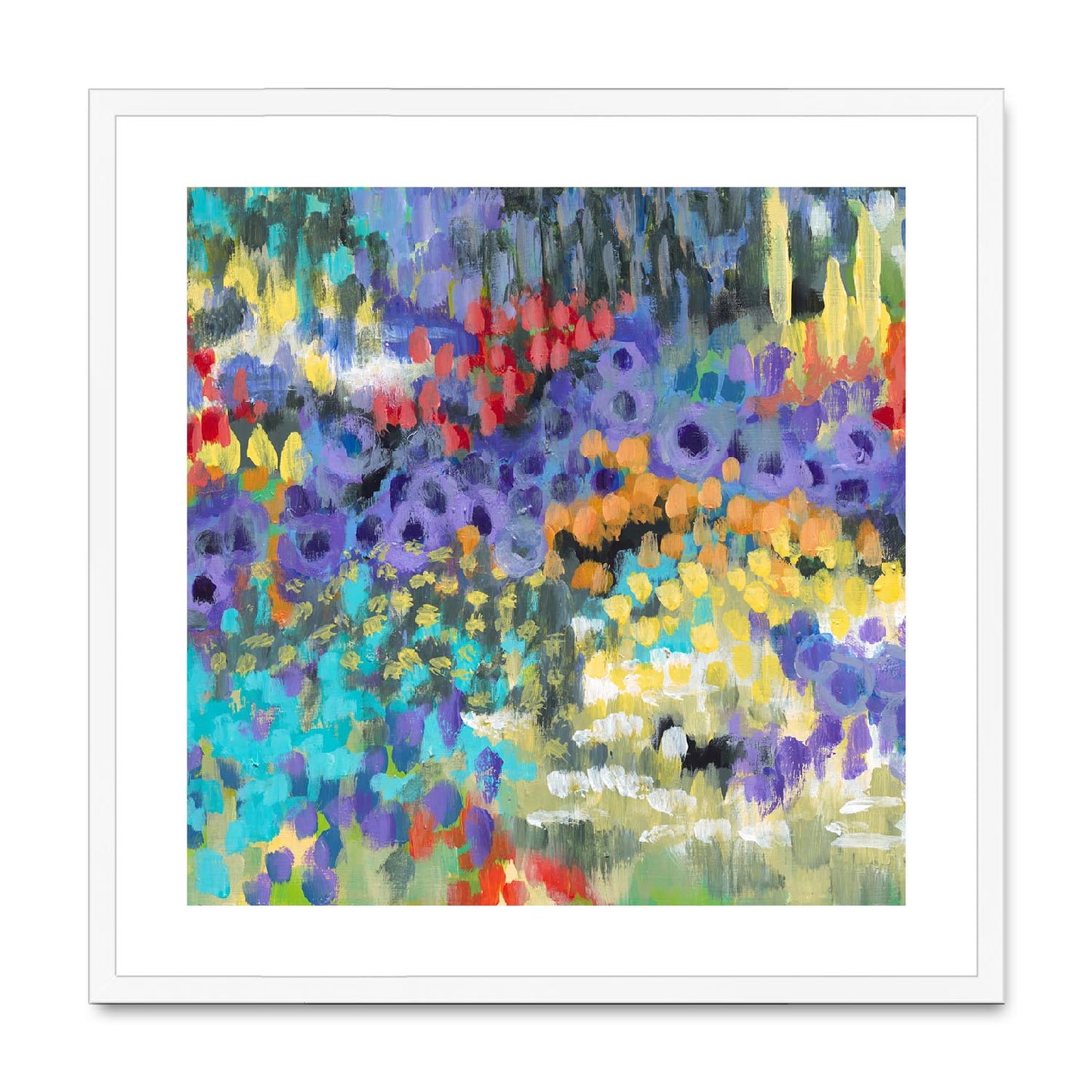 Framed Fine Art Print, White Mat,Floral Garden in Acrylic, FPS-1000-1145, 24"x24", White Frame