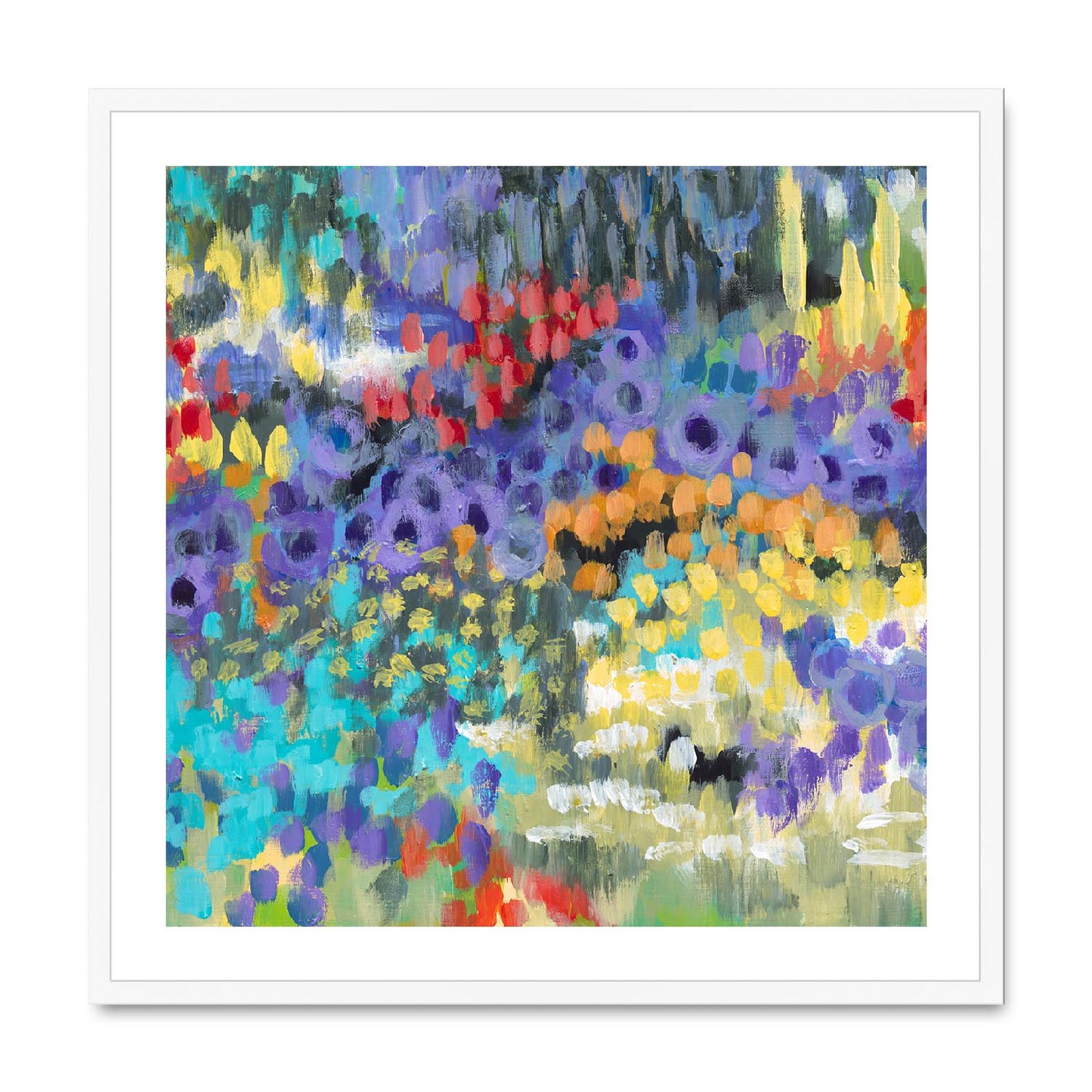 Framed Fine Art Print, White Mat,Floral Garden in Acrylic, FPS-1000-1145, 28"x28", White Frame