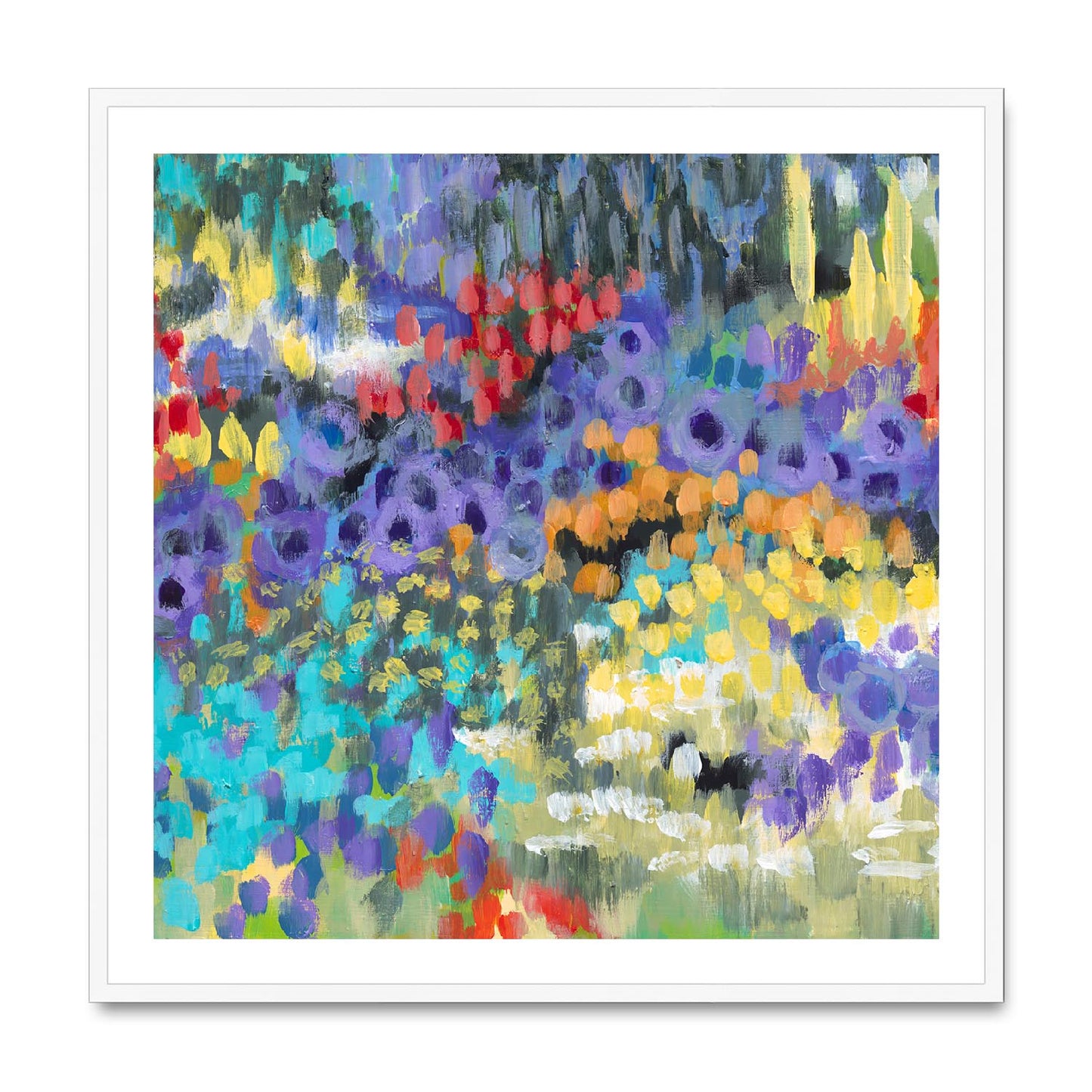 Framed Fine Art Print, White Mat,Floral Garden in Acrylic, FPS-1000-1145, 36"x36", White Frame