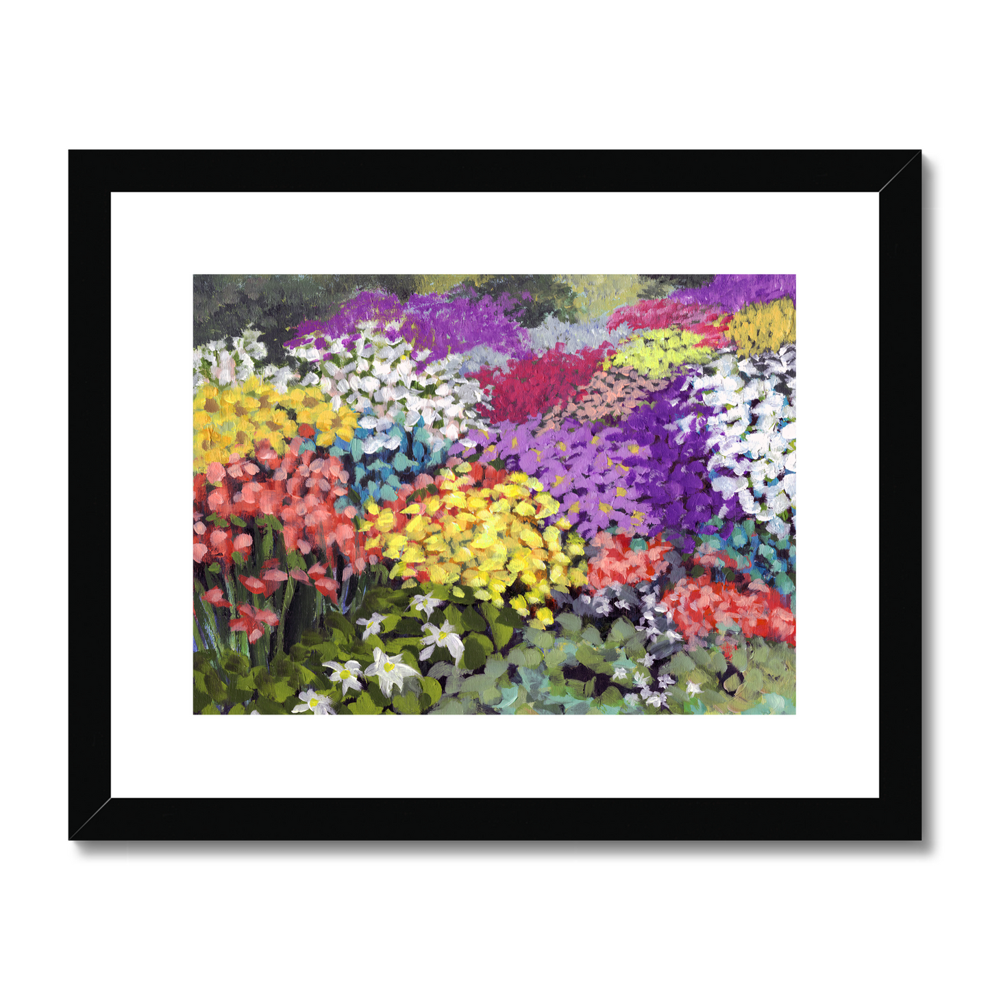 Framed Fine Art Print, White Mat - 10x8 14x11 20x16 28x20 40x28 inches | Floral Garden in Acrylic, FPH-1000-1147