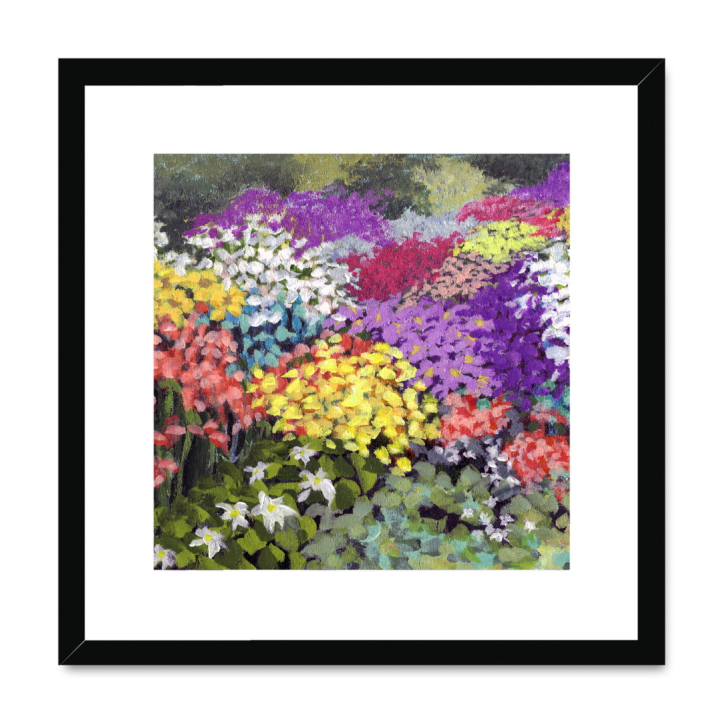 Framed Fine Art Print, White Mat,Floral Garden in Acrylic, FPS-1000-1147, 16"x16", Black Frame