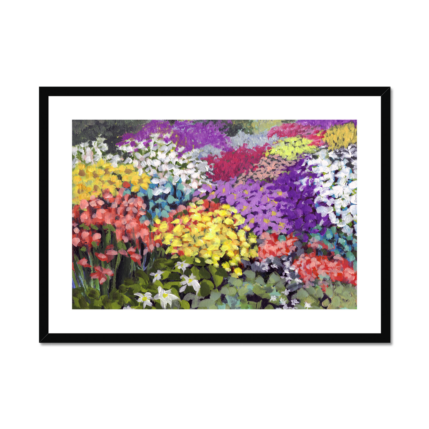 Framed Fine Art Print, White Mat - 10x8 14x11 20x16 28x20 40x28 inches | Floral Garden in Acrylic, FPH-1000-1147
