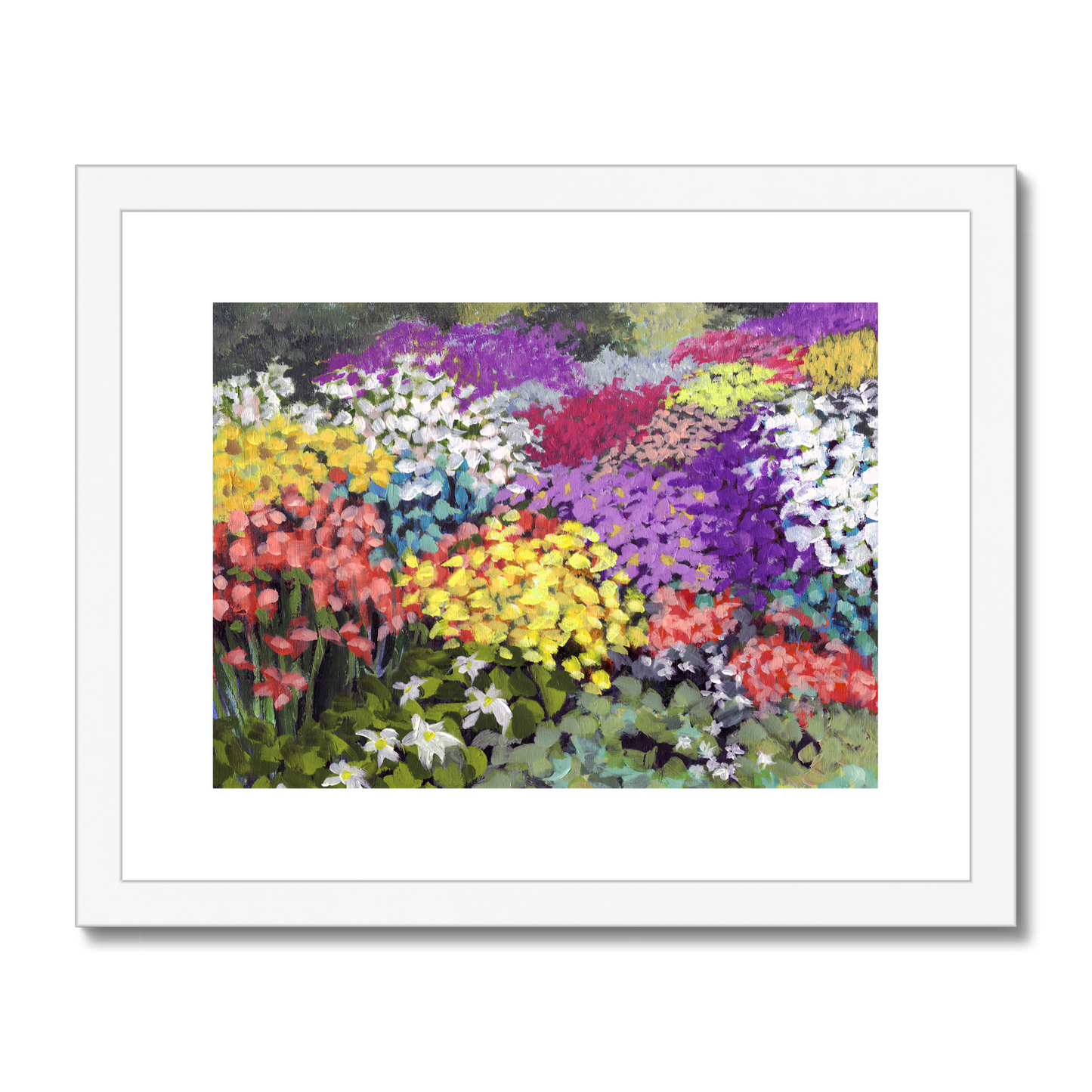 Framed Fine Art Print, White Mat - 10x8 14x11 20x16 28x20 40x28 inches | Floral Garden in Acrylic, FPH-1000-1147