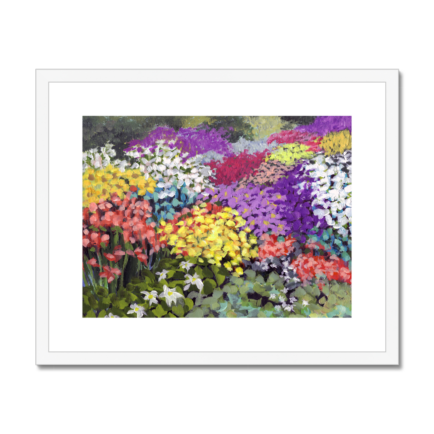 Framed Fine Art Print, White Mat - 10x8 14x11 20x16 28x20 40x28 inches | Floral Garden in Acrylic, FPH-1000-1147