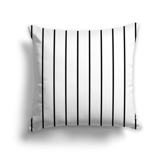 White 14 inch Throw Pillow with Fine Black Vertical Stripes