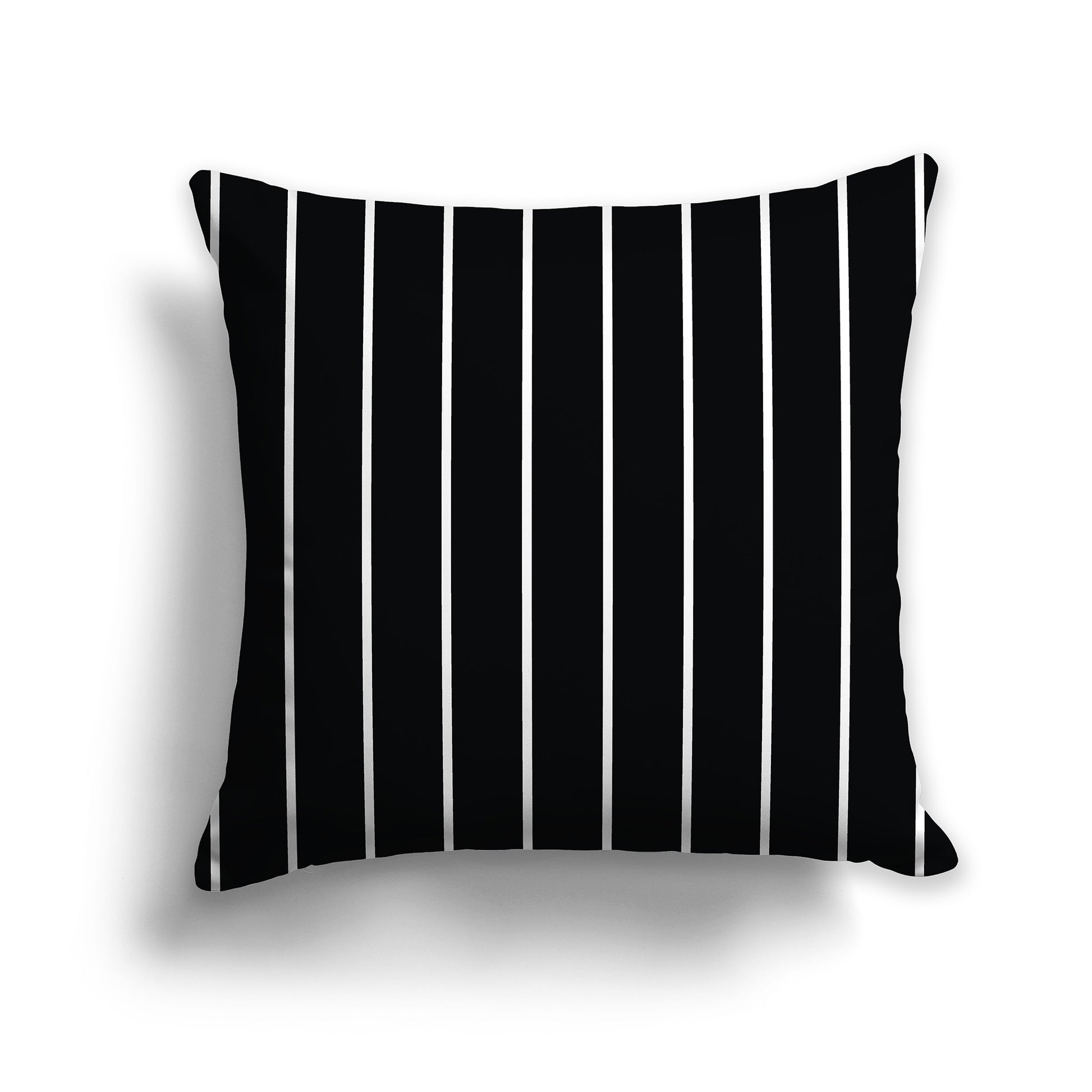 Black 14 inch Throw Pillow with Fine White Vertical Stripes