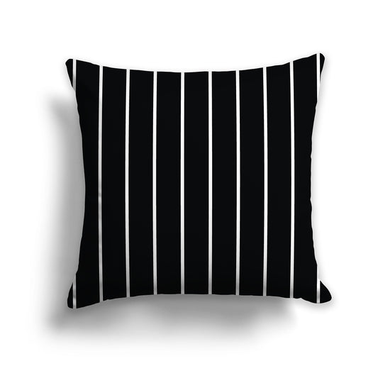 Black 14 inch Throw Pillow with Fine White Vertical Stripes