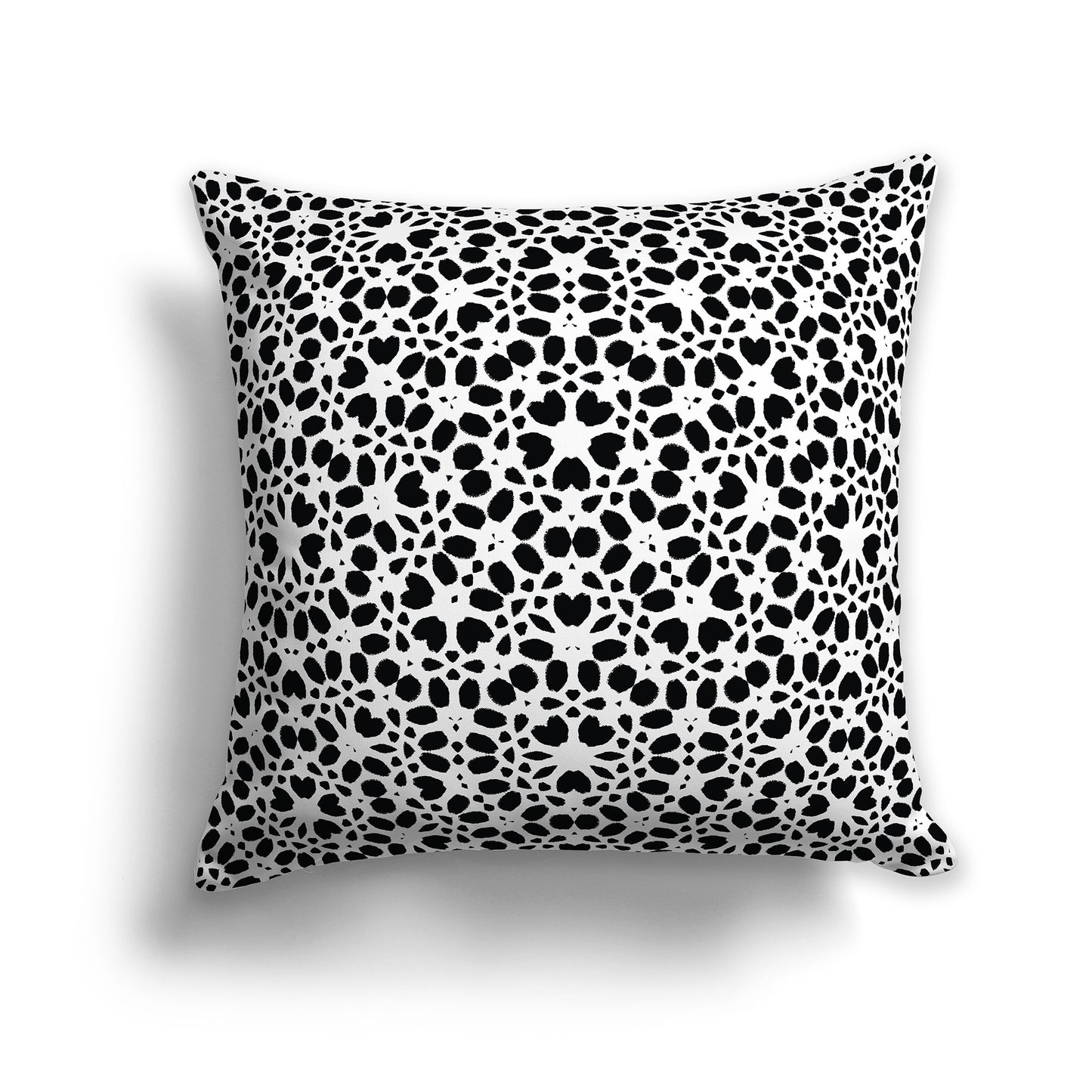 White 14 inch Throw Pillow with Black Paint Dab Pattern