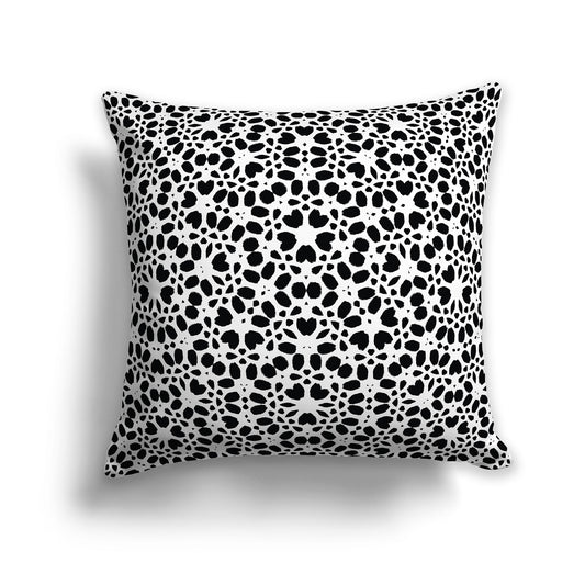 White 14 inch Throw Pillow with Black Paint Dab Pattern