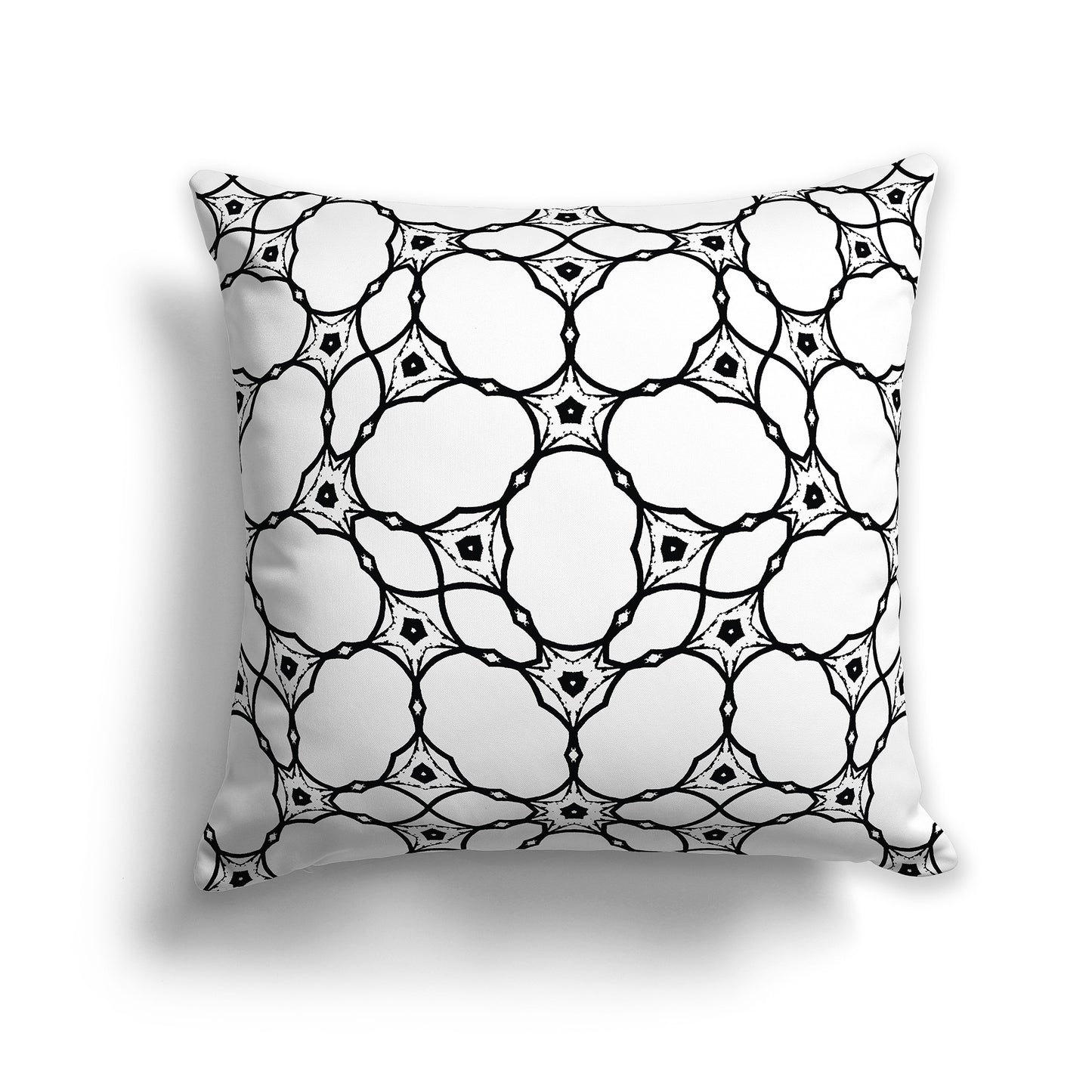 White 14 inch Throw Pillow with Black Cloud-shaped Pattern