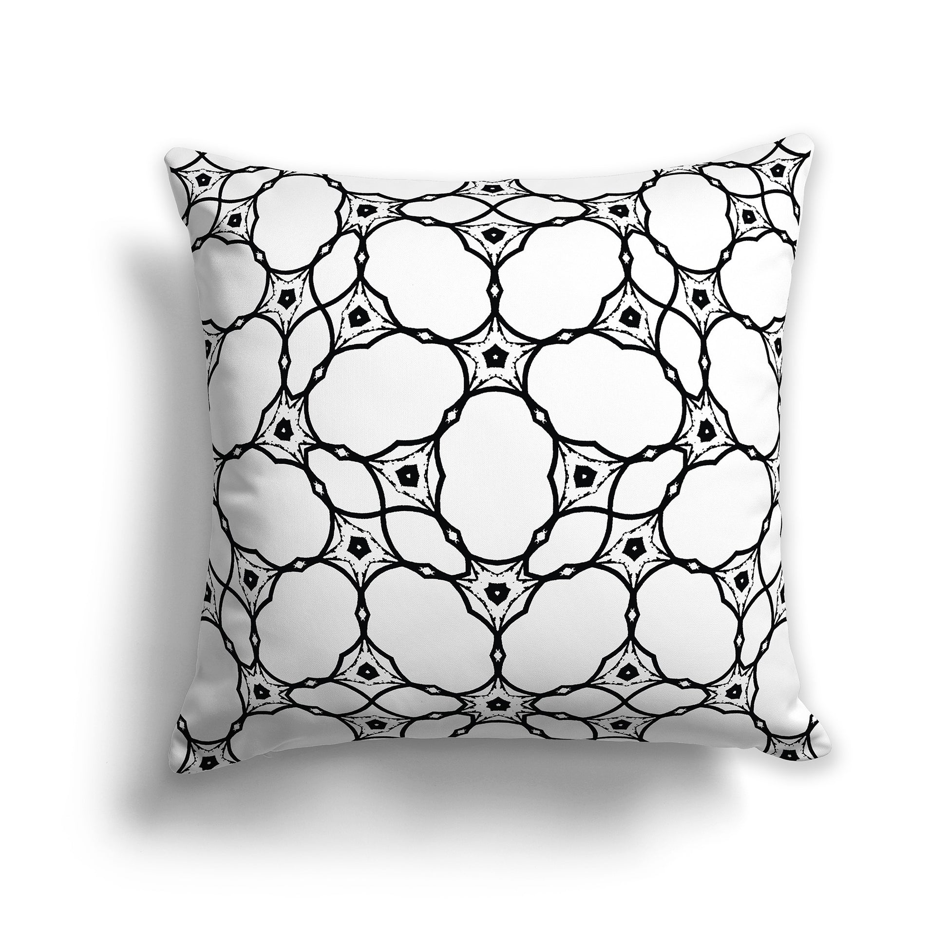 White 14 inch Throw Pillow with Black Cloud-shaped Pattern