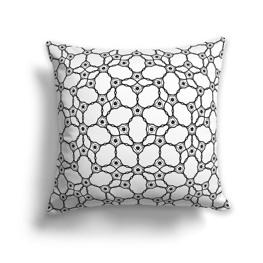 White 26 inch Throw Pillow with Black Cloud-shaped Pattern