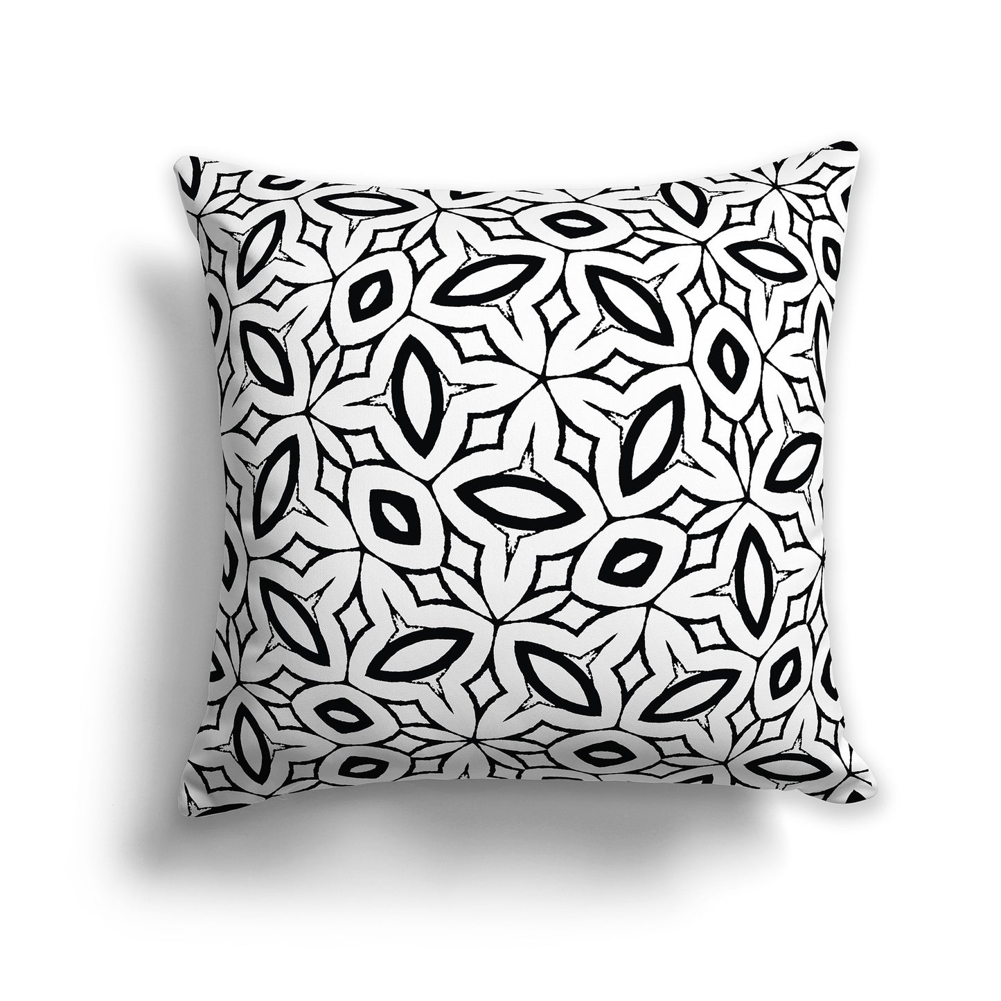 White 14 inch Throw Pillow with Black Elliptical  Pattern
