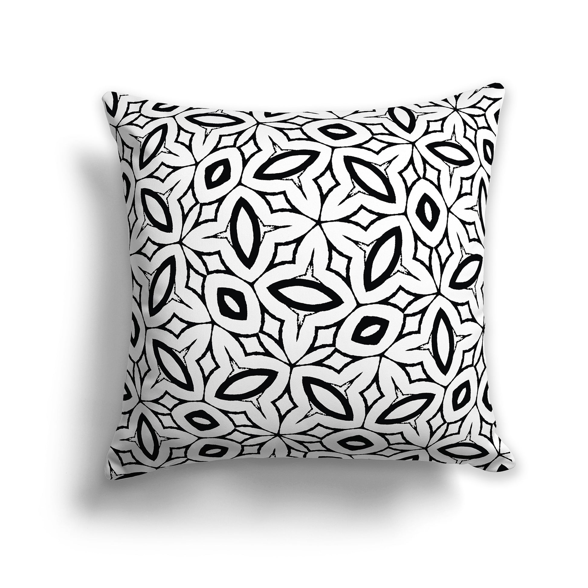 White 14 inch Throw Pillow with Black Elliptical  Pattern