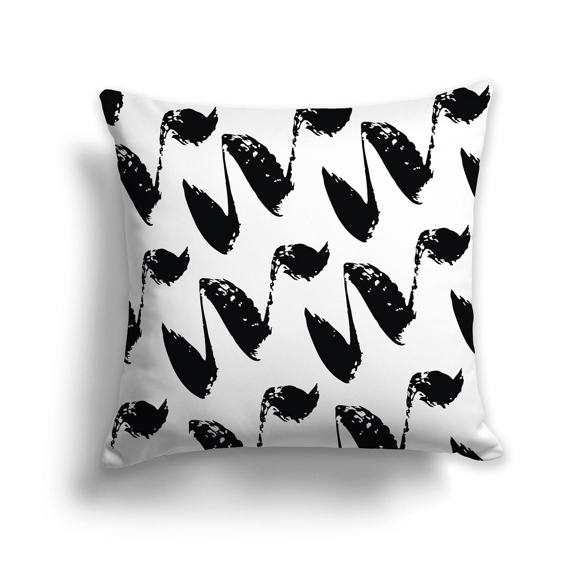 Square Throw Pillow with black squiggle pattern on white