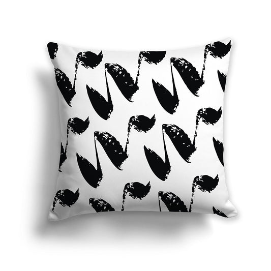 Square Throw Pillow with black squiggle pattern on white