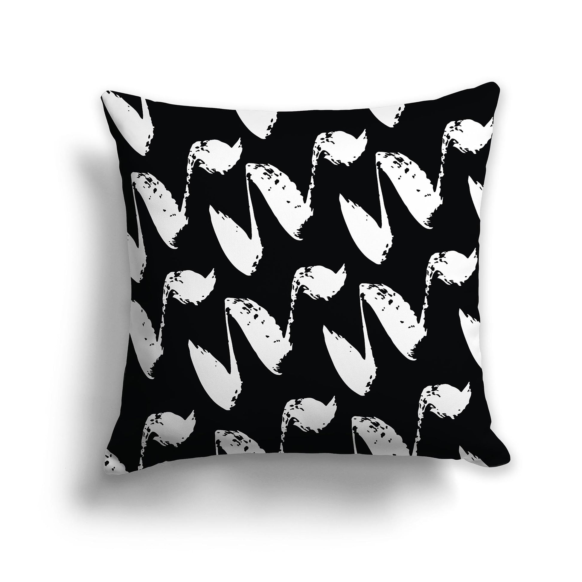 Square Throw Pillow with white squiggle pattern on black